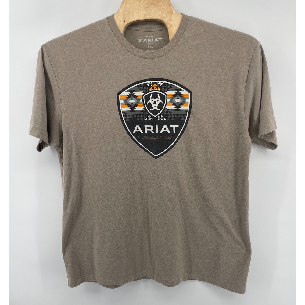 Ariat T-Shirt Mens XXL Brown Short Sleeve Geometric Shield Logo Graphic Western